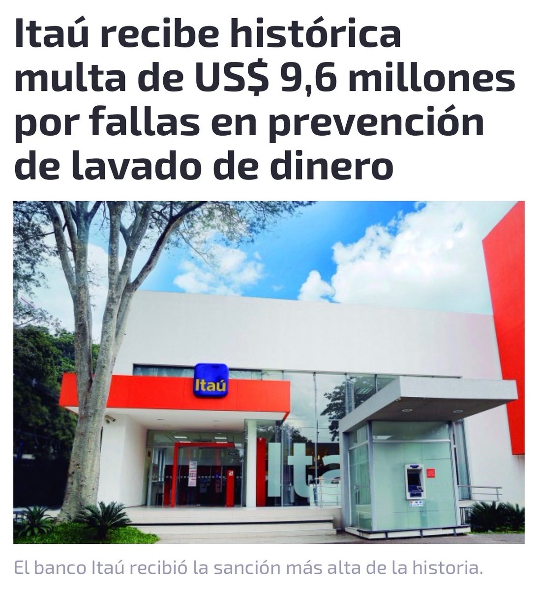 investigacionpy's tweet photo. Todos los medios hablando de UENO todo el día con todos los periodistas, pero cuando ITAÚ recibió la sanción más grande de la historia del Paraguay la noticia no duró 1 día … https://t.co/kZFuNwqxN6
