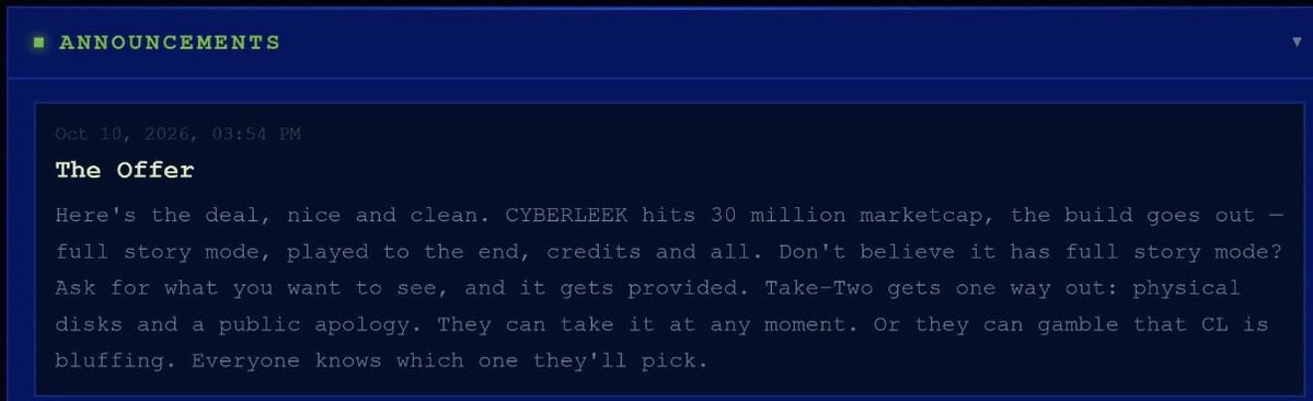 GamingNewsPlug's tweet photo. Gta VI leaker “CyberLeek” has THREATENED to release a FULL build of Gta VI if Take 2 Interactive (Rockstars Parent Company) doesn’t meet his demands 

His current demands is a physical copy of Gta VI and a public apology 

Read his full statement here 👇 https://t.co/jML1ZPBQaS