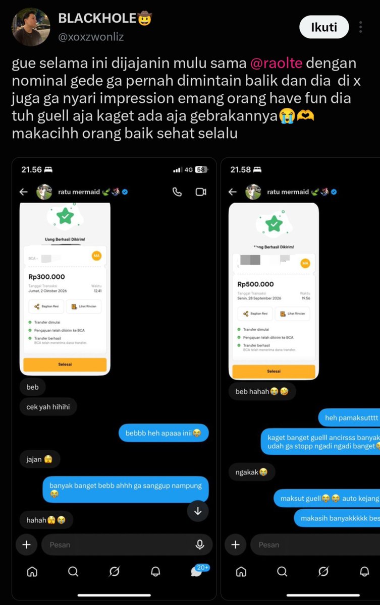 ursunnymorn's tweet photo. Wakakakakakak, yaaang pada tf duit receh, coba lu tf 50jt, emang langsung jadi 100jt? Cukup deh main tipu menipu nya😭😭 https://t.co/Mh3kwPq4lv