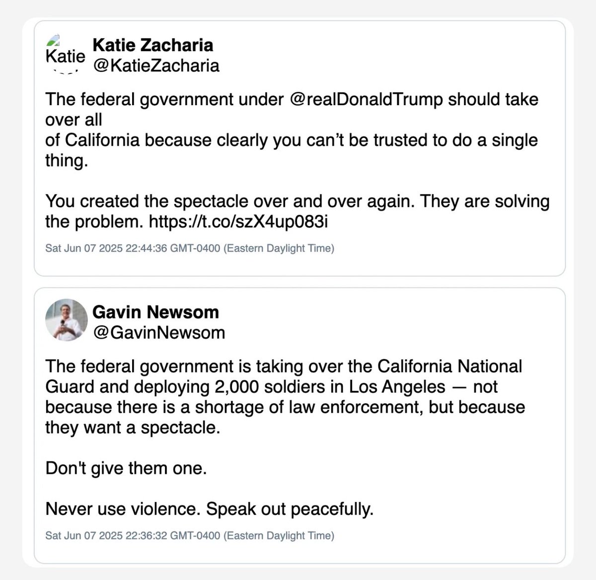 GovPressOffice's tweet photo. ALARMING! The new press secretary advocated for total federal military takeover of California.

But she has since deleted it … finally admitting she knew it was unconstitutional? https://t.co/tNgl3ZXRgA