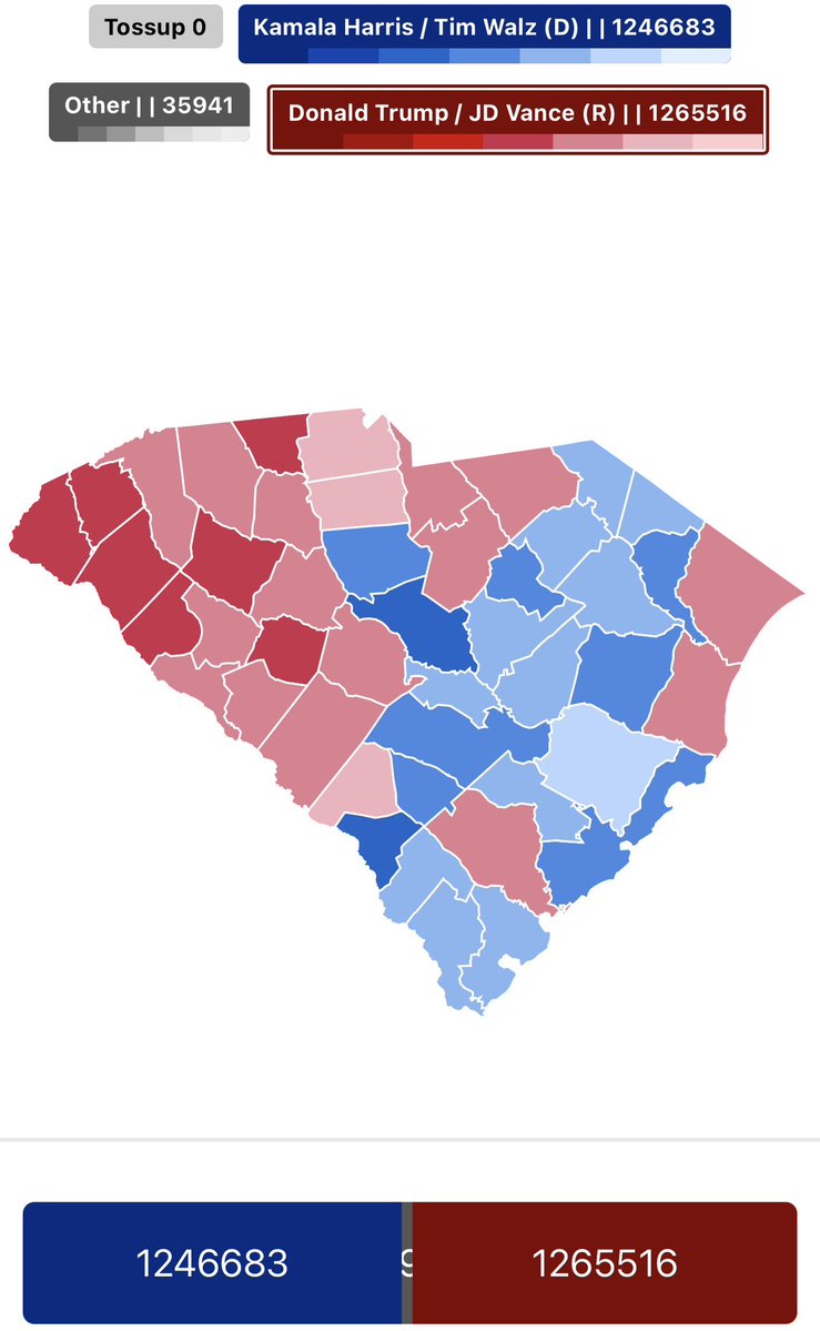 uslibposting's tweet photo. South Carolina has hidden swing state potential. If the demographic groups in South Carolina voted like they do in North Carolina, it would’ve only been an R+0.3 state in 2024. Young people moving in and urban/suburban realignment are probably gonna change the state significantly https://t.co/r6zwVySdh1
