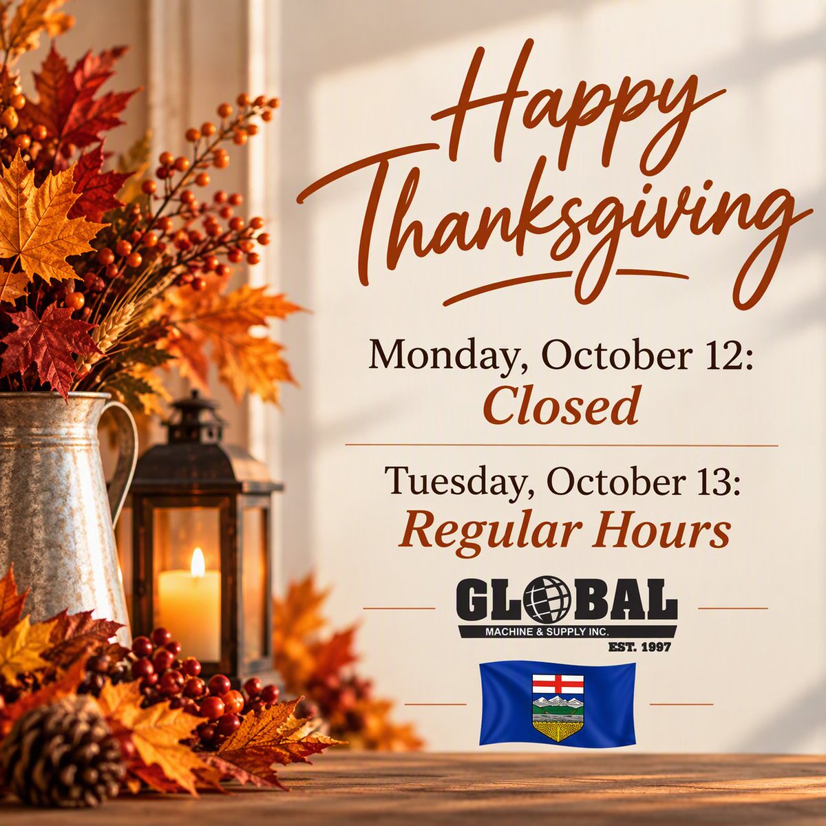 global_machine_'s tweet photo. Global Machine & Supply Inc. would like to wish everyone a safe and relaxing long weekend.
#globalmachineandsupply #alberta #albertabusiness #albertamanufacturing #albertaoilandgas #albertaoil #oilandgas #albertaoilfield #oilfield https://t.co/k9Rm5D0G8w