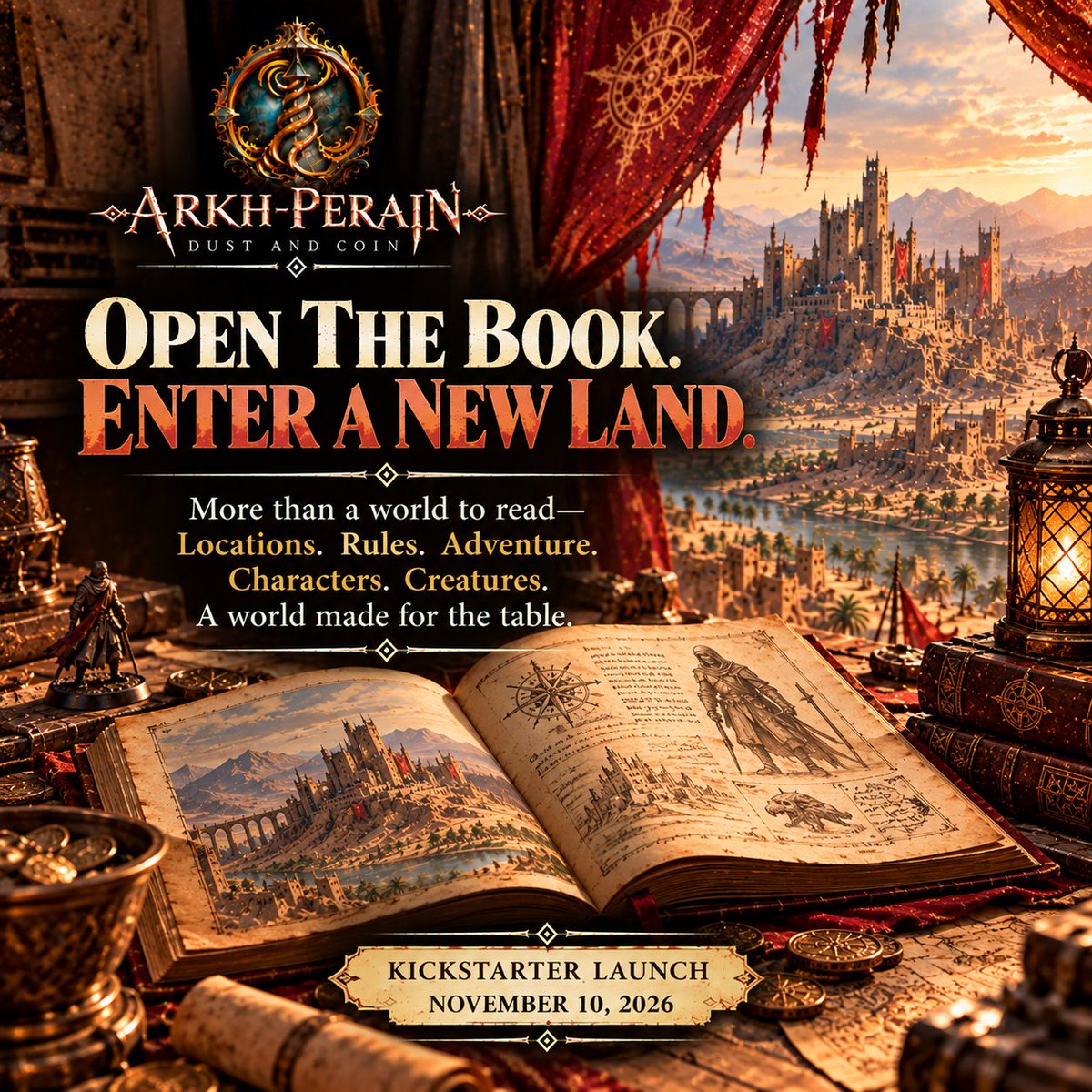 whisperingkeep's tweet photo. What do you look for in a new TTRPG setting—characters, creatures, or adventures?
Explore Arkh-Perain: Dust and Coin, built for players and GMs.
Launching November 10!
Follow on Kickstarter: https://t.co/vJFrnNgnH7
#ArkhPerain #TTRPG #TabletopRPG https://t.co/dyv9vRnmNv