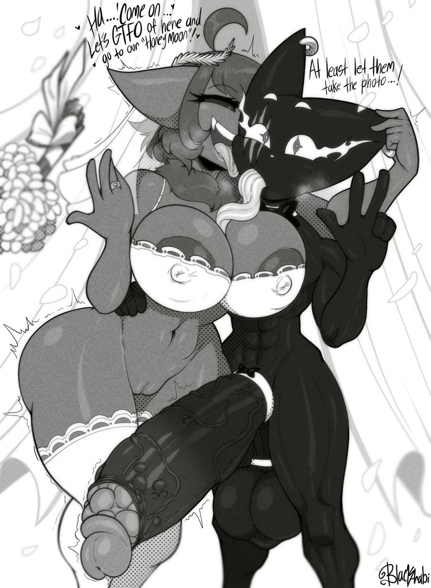 BlackArabi's tweet photo. When you check the back of the photo, it has an inscription: "This wasn't a real wedding, it was a party. Nadia and Arabi came up with the idea when one of their mutual friends said, 'Nadia, it looks like you married Arabi's dick, all you think about is fucking him every time you look at him.'"

To @Lover2Panne with her OC Nadia and my OC Arabi :3