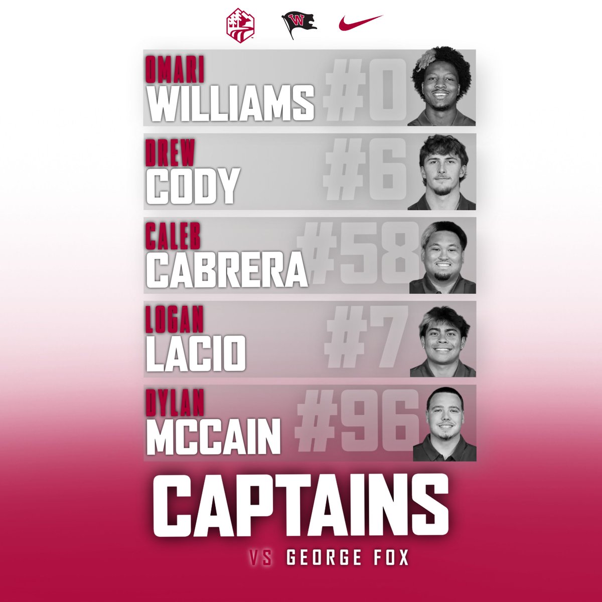 WhitworthFB's tweet photo. Captains for this week as we take on George Fox! https://t.co/EG0lqtW1Mj