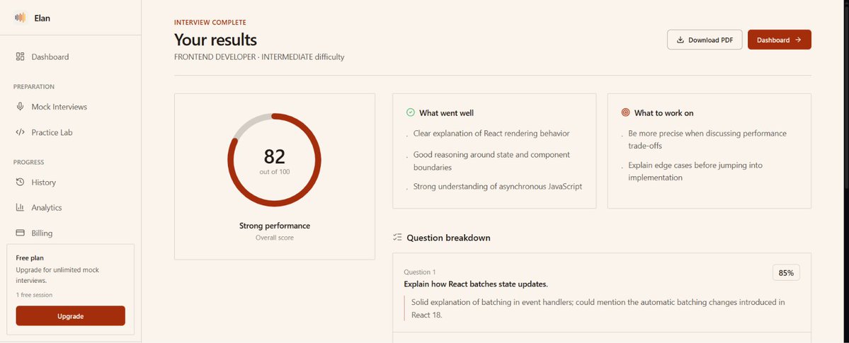 SSsyed17's tweet photo. Building an AI product teaches you things tutorials don't.

With Elan, my AI interview coach, I've had to think beyond generating questions:

→ Adapting follow-ups to a candidate's answers
→ Evaluating answers consistently
→ Keeping session durations predictable
→ Designing the experience around actual interview practice
The hard part isn't just adding AI. It's making the product useful.
What do you think makes an AI product genuinely valuable?
#AI #BuildInPublic