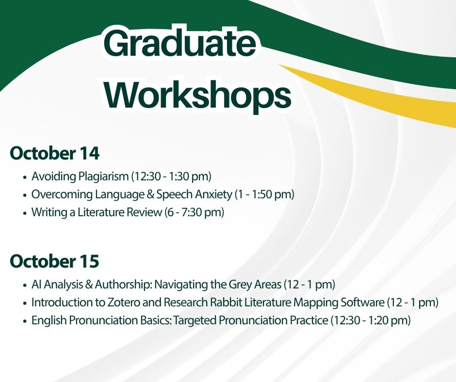usasklibrary's tweet photo. Plagiarism, literature reviews, open access publishing, and more! The USask Library has workshops on all sorts of topics to help you on your academic journey! https://t.co/BGSzpSAGAQ