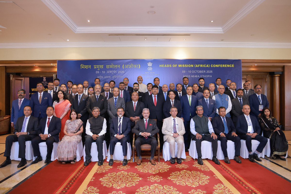 DrSJaishankar's tweet photo. Chaired today in Addis Ababa a conference of our Heads of Mission in Africa. 

India and Africa share deep linkages built upon Global South solidarity, strategic autonomy, multipolarity and common development aspirations. 

We held in depth discussions on taking forward our partnership across trade, investments, connectivity, development partnership, and capacity building.