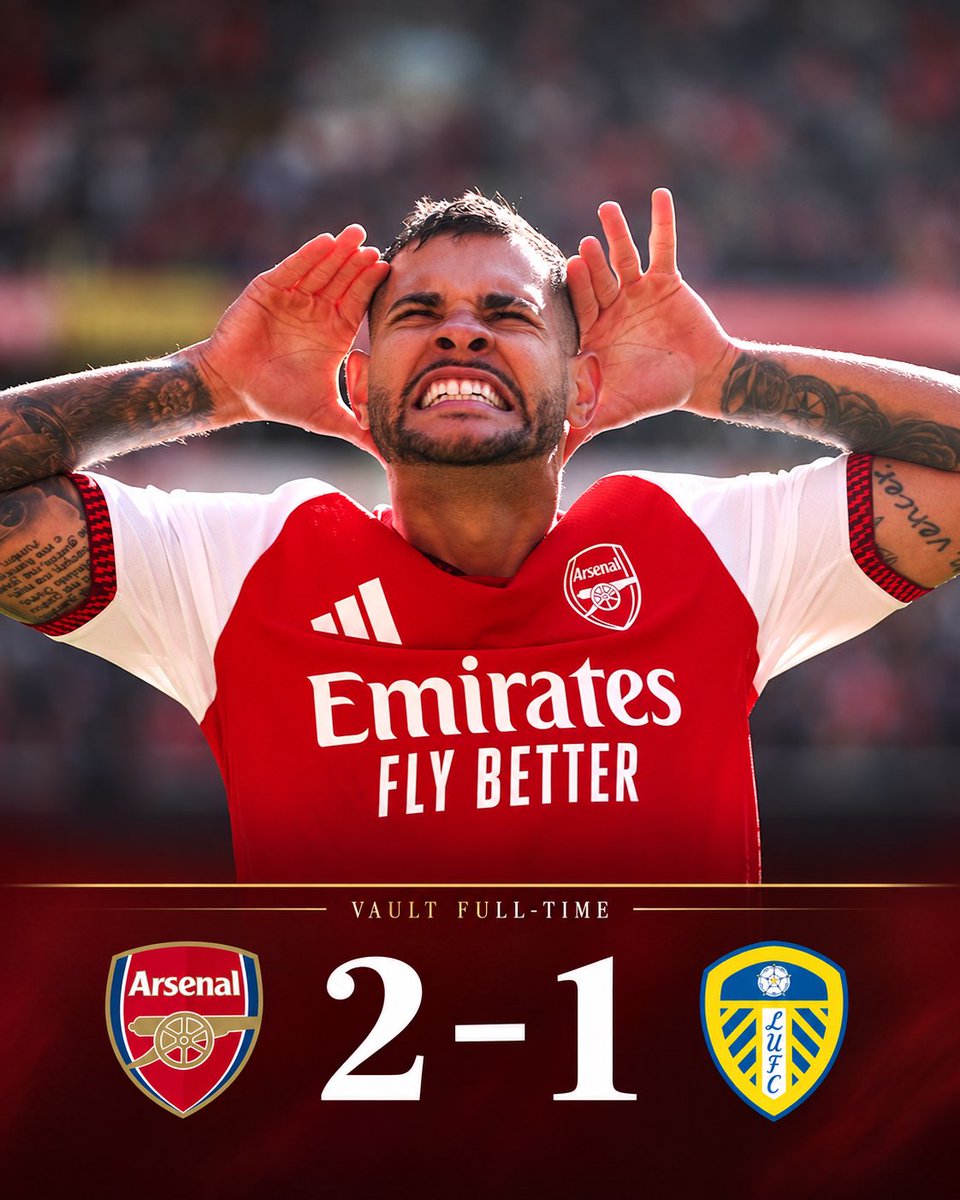 Josepintor80451's tweet photo. 🔴⚪ VAULT FULL-TIME: ARSENAL 2–1 LEEDS 🔥

Leeds took the lead, but Arsenal turned it around. Riccardo Calafiori brought them level before Bruno Guimarães came off the bench to score the winner and end Leeds’ unbeaten start. 👂👉⚽

Was Bruno the game changer today? 👀

Source: @premierleague