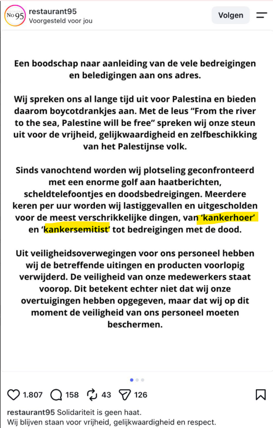 Mirjam152's tweet photo. Marokkaanse medewerkers van Restaurant95 worden bedreigd door wilde Joden en uitgescholden voor KANKERHOER en KANKERSEMITIST (?). Sure. 

Die sukkels hebben zo'n beperkt vocabulair dat ze niet eens kunnen bedenken dat er ook scheldwoorden zijn die niet met KANKER beginnen en dat als er nou één groep dat woord gebruikt ... 

Niet gestikt in hun eerste KANKERLEUGEN - was het maar zo'n feest.