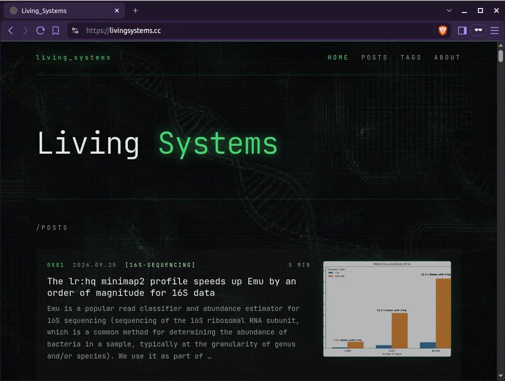 Screenshot of https://livingsystems.cc - Samuel's R&D blog.