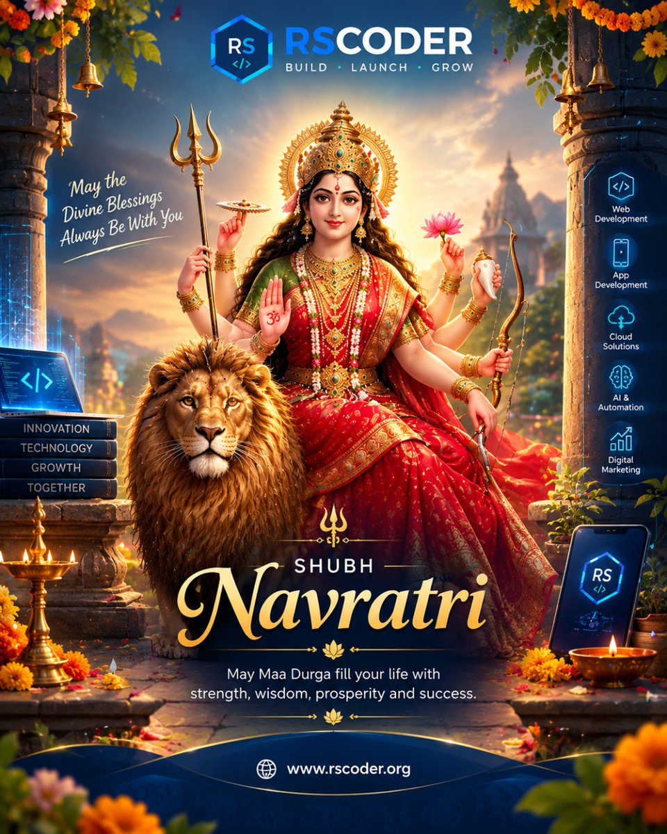 Rscoder8's tweet photo. 🌺🔱 Happy Navratri from RSCoder! 🙏

May Maa Durga bless you with strength, wisdom, prosperity &amp; success. May new beginnings bring endless opportunities and positivity! ✨

🌐 https://t.co/H4Sp5Svecz

#HappyNavratri #MaaDurga #RSCoder #NavratriContest https://t.co/yMRAUPb40W