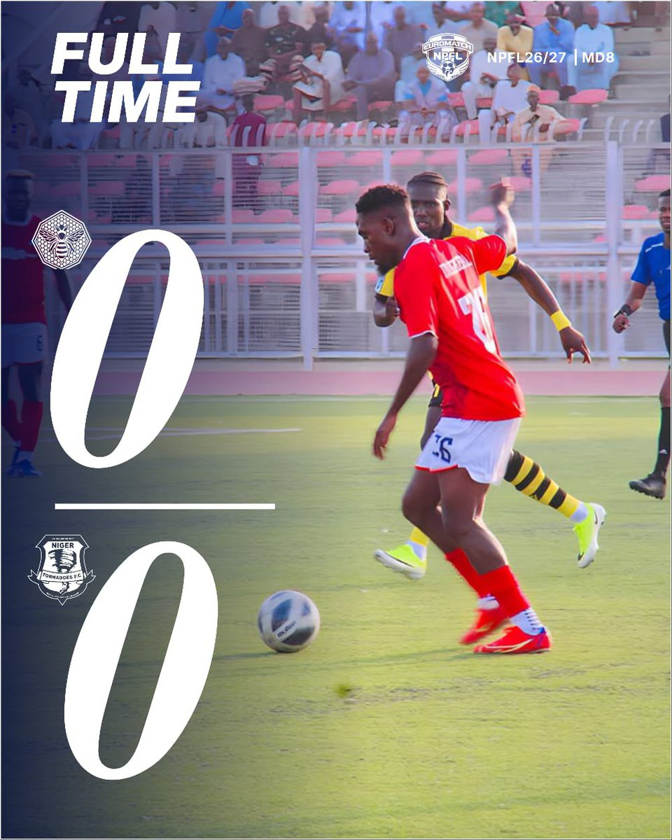 NigerTornadoes's tweet photo. ⏰FT|
Ranchers Bees 🟡 0️⃣-0️⃣ 🔴 Niger Tornadoes
The bees failed to bite, as we came out unscathed.
A hard-fought battle ends all square as both sides settle for a point apiece. 🤝
#EUROMATCHNPFL27 || #RNBTOR || #MD8 https://t.co/J0RzBHsfk0