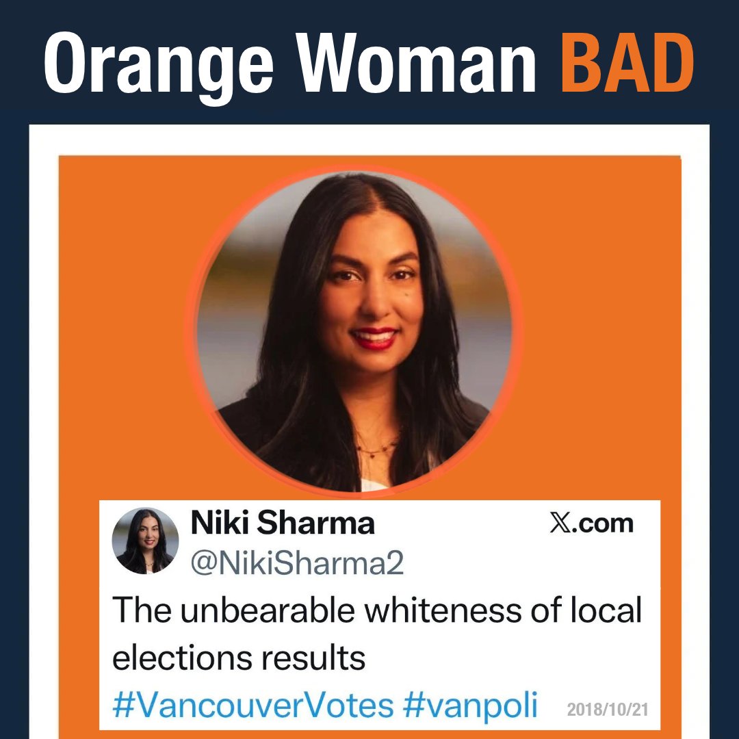 One_BCHQ's tweet photo. NDP Niki Sharma finds whiteness "unbearable." 

What do you call it when someone finds you "unbearable" solely based on your skin colour? 🤔 https://t.co/JSmx5WVkIw