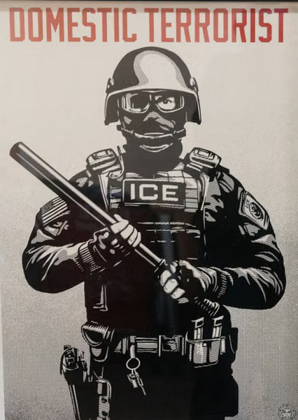 JeromeDuval_'s tweet photo. Qui sème la terreur ? 
Affiche contre l’ICE dans les locaux des Democratic Socialists of America (DSA), à Los Angeles. La milice de l’immigration a déjà tué 7 personnes et tiré sur le conducteur d’une voiture avec un enfant de 5 ans à l'arrière le 8 octobre à New York https://t.co/ExOJaDvFoT