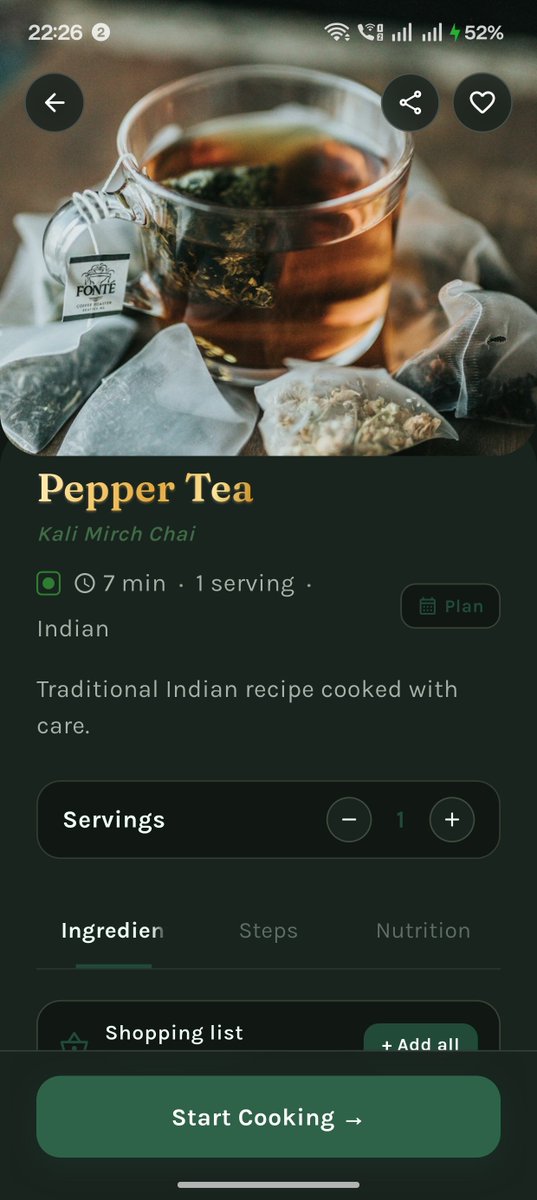 krishxbuilds's tweet photo. Day 5
Dark mode is here. 

Worked on bringing Sprout's home screen and recipe details into a darker theme, while keeping the cozy cookbook aesthetic intact.

Deep greens, warm gold accents, and the same little Sprout energy.

#BuildInPublic #Flutter https://t.co/csG7GztULo