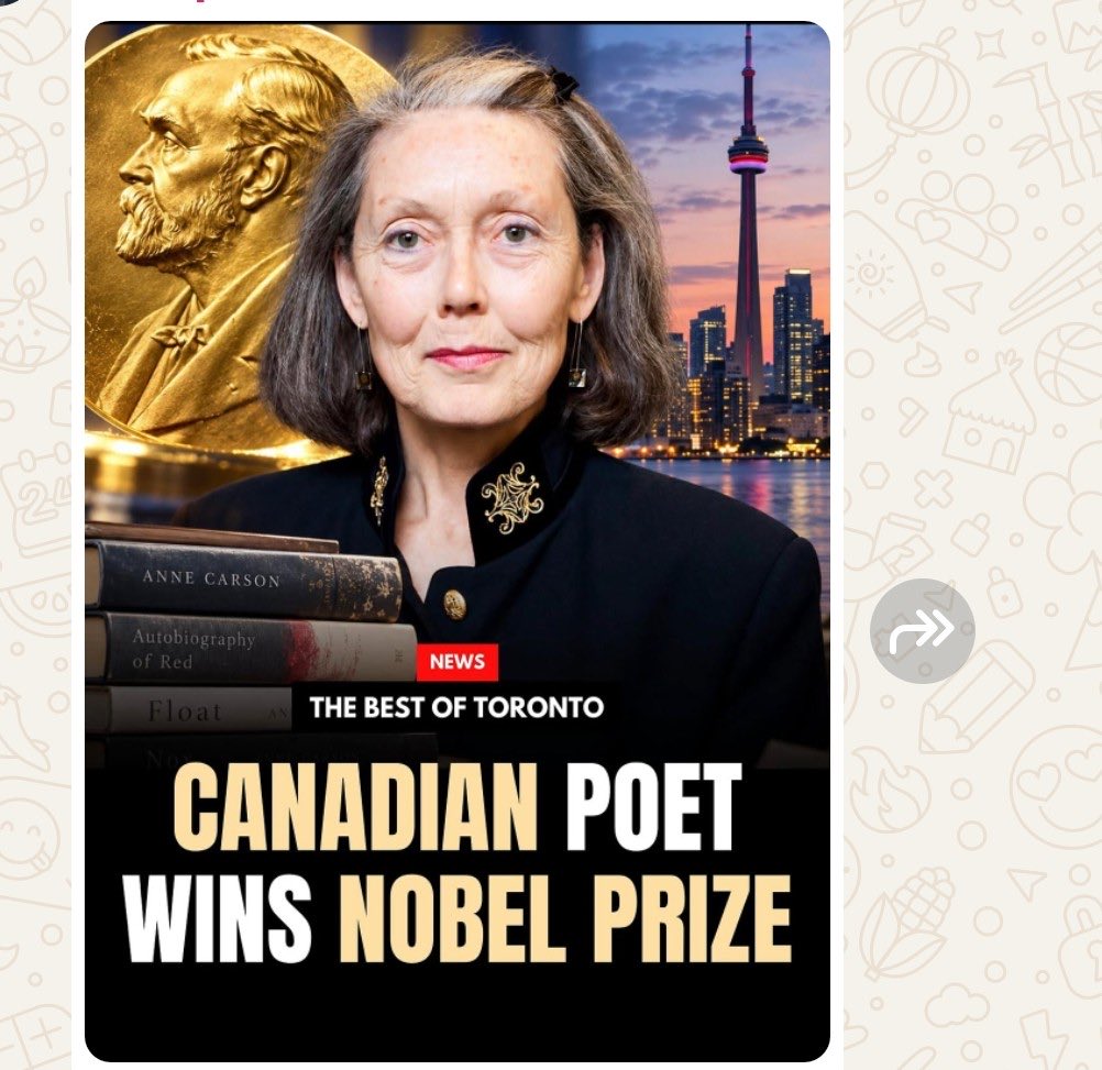 KhattakAimal's tweet photo. Canadian poet and essayist Anne Carson won the 2026 Nobel Prize in Literature https://t.co/CTp4kpJ3oc