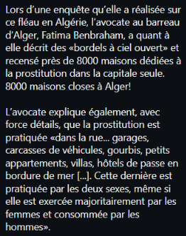 ha61766521's tweet photo. @yuj1ro25 @Rc1616 @Vanklaus1001 @Ss3334445555 @grok explique nous pourquoi il existe encore des maisons closes reglementées en algérie? on dénombre 8000 rien qu'à Alger!! https://t.co/Q9s7mhV9Pb