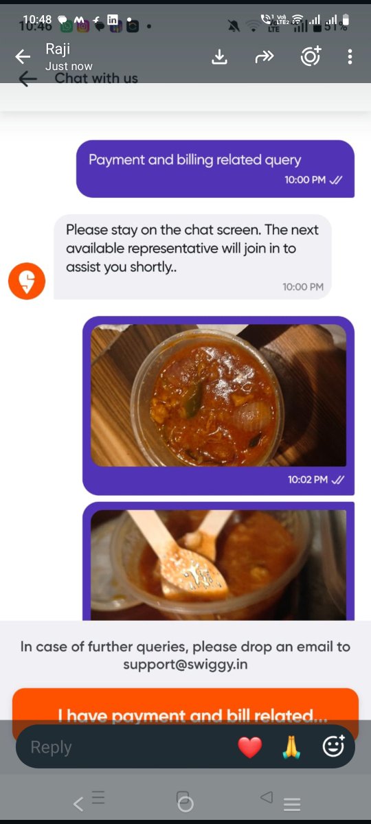 Krishna31341593's tweet photo. @Swiggy @SwiggyCares please refer attached photos I have ordered dry panner and gobi chilly and delivered watery gravy food hence it connected your customer support for refund but they ware not giving the same &amp; food and not at all we used it is still there as it is. Give refund https://t.co/WbAi8QjK5f