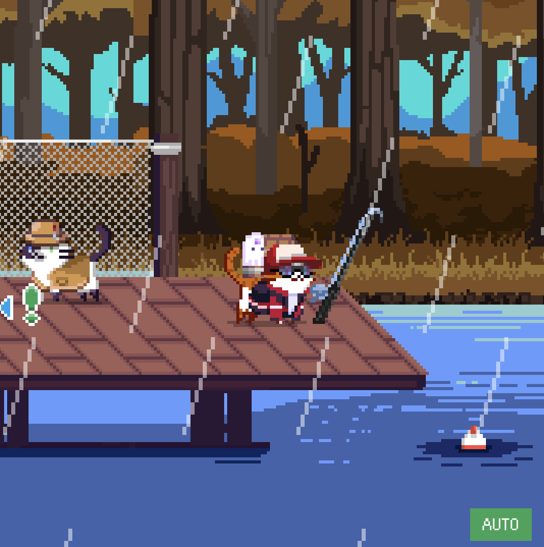 purrfect_pixels's tweet photo. We've added an auto feature to fishing in Cat Town!

Just drop by the pier, cast a line and toggle the button and you there you go, fish with ease. https://t.co/4jAC8uIqMw