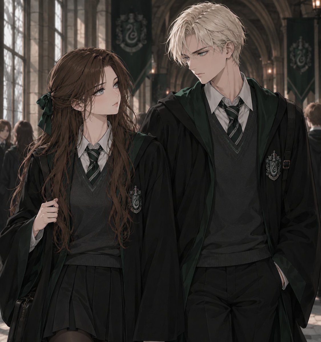 GREENMAGUSS's tweet photo. Draco caminaba a su lado por los pasillos de Hogwarts, con una mano en el bolsillo y aquella expresión arrogante que parecía acompañarlo a todas partes. Al notar que Astoria lo miraba, giró ligeramente la cabeza hacia ella y arqueó una ceja.

» https://t.co/VqoKU1baZA