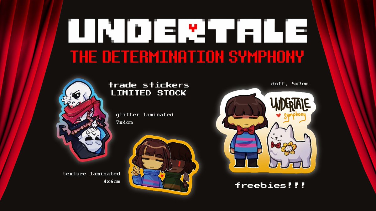catsticide's tweet photo. ee oo aaaa ok i made a non self indulgent sticker ill be giving out as freebies at the #undertalesymphony concert

charisk and afterdeath will prioritize trades tho :V https://t.co/XgJKG8BRSQ