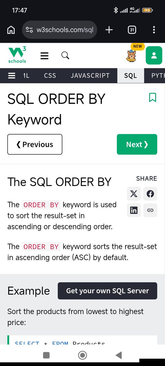 ud_shalom's tweet photo. Day 10/30 💻
Today, I studied SQL operators on W3Schools: "=", ">", "<", ">=", "<=", "<>", "BETWEEN", "LIKE" & "IN".
I also read about "ORDER BY", "ASC" & "DESC" before practicing.
Read, learn, practice! 📊 W3Schools is a great resource. Give it a try!
#30DaysOfSQL #SQL https://t.co/F8foasJlrd