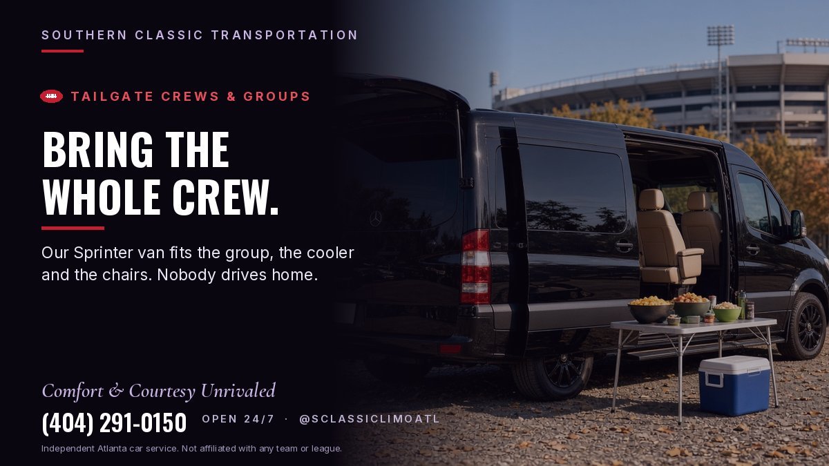 SClassicLimoATL's tweet photo. Book your #DirtyBirds Sunday ride now: #Falcons vs. Ravens, 8:20 PM. Black SUV or Sprinter van, drop-off and a set pickup point after. Open 24/7: (404) 291-0150. Comfort & Courtesy Unrivaled. Not affiliated with any team, league or venue. https://t.co/UtjLF3mMPu