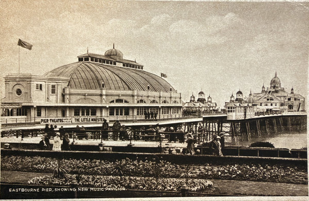 Will_Writer_UK's tweet photo. Eastbourne Pier &amp; The 'New' Music Pavilion, Sussex Old Vintage Postcard https://t.co/pUTtiHxylJ