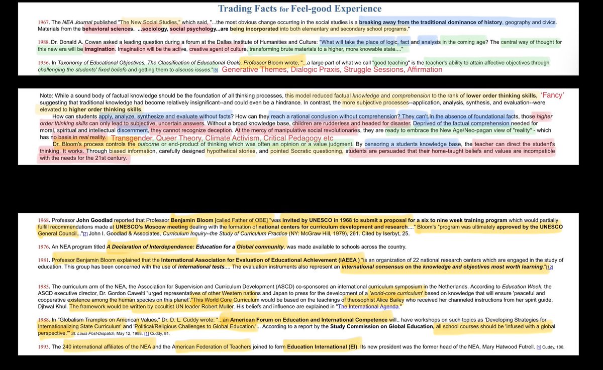 thepalmerworm's tweet photo. The American Founders understood and insisted upon education as; forming persons capable of recognizing truth, moral obligation and the antecedent principles upon which republican self-government depends. 

Bloom’s Taxonomy relocates pedagogical attention from what the learner must recognize as true and binding (essential and requisite for self governance, public service and public office) - to - what the learner can demonstrably do, instrumentally, with knowledge. 

That sleight of hand pedagogical operation substitutes ‘assessed cognitive performance’ (on enemy terms when they control your Education System) - for - the formation of rightly ordered judgment in accord with constitutive governing grammar. And it performs this bait & switch without ever declaring the governing educational end to have been abandoned‼️. Your enemies foreign and domestic are thereby educating generations of citizens, future public servants and public office holders to unwittingly fail to uphold and defend their own Constitution and National Security in practise. To facilitate its destruction from within and By Their Own Hand. 

Clever, highly educated students can thereby analyze, synthesize and evaluate e.g. the Declaration of Independence (and other non negotiable constitutive governing Deposits)  without ever recognizing their constitutive authority, even though those deposits often remain in the curriculum. The modern pedagogy no longer requires the learner(s) to recognize what is binding about any of it. The substance is removed by this means of pedagogical and epistemological warfare - yes - it has always been warfare, not neutral intellectual theory. It was not a well meaning error. It was a deliberate deployed mechanism, a negation tool. The governing pedagogical operation is Substitution Without Declaration. There wasn’t even a ‘misportraying’. A thing is what it does. Regarding Bloom’s bullshit - it was always only ever a tool for subverting and destroying America from within THROUGH the arm of warfare you and I know as…..Education. Read it and weep: