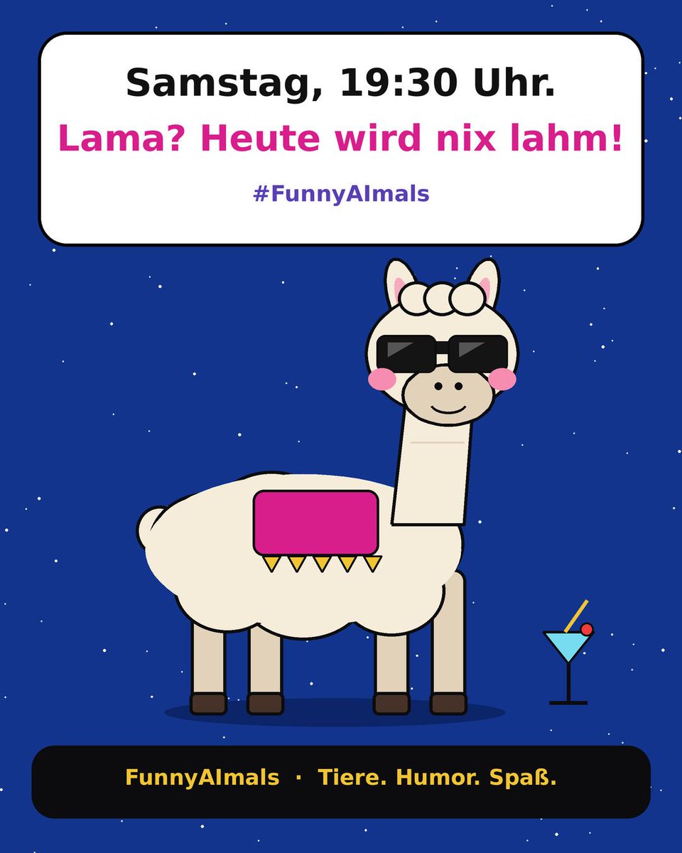 Cod3Artstudio's tweet photo. Samstag, 19:30 Uhr.
Lama? Heute wird nix lahm!

Wie startet ihr in den Samstagabend: Sofa oder Abenteuer?

#FunnyAImals #TierMeme #AIMeme #Lama https://t.co/AsHjH8sV1N