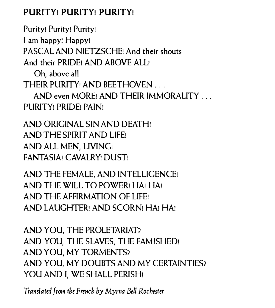 aliner's tweet photo. Oh, above all
THEIR PURITY! AND BEETHOVEN!

- Fanny Beznos, one of the early female surrealists,  a committed Marxist who died in a German concentration camp in 1939 (t. by Myrna Bell Rochester) https://t.co/G41pJXxLYw
