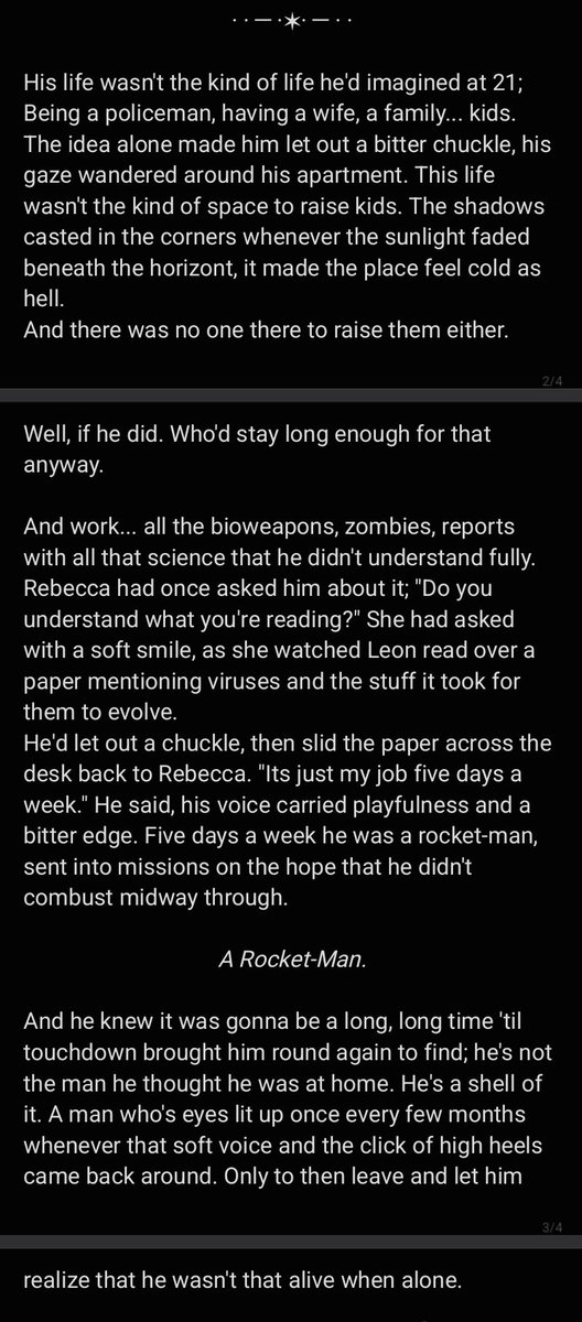 AdoNoTsuki's tweet photo. ⊹ ࣪ ˖ rocĸεт мαɴ⊹ ࣪ ˖
— A short bit (#fanfic(?) of my vision of Leon Kennedy and the effects of Raccoon City on him.
Slight #angst / #LeonSKennedy / #REBHfun / #REbiohazard https://t.co/ZtuNPkpEE9