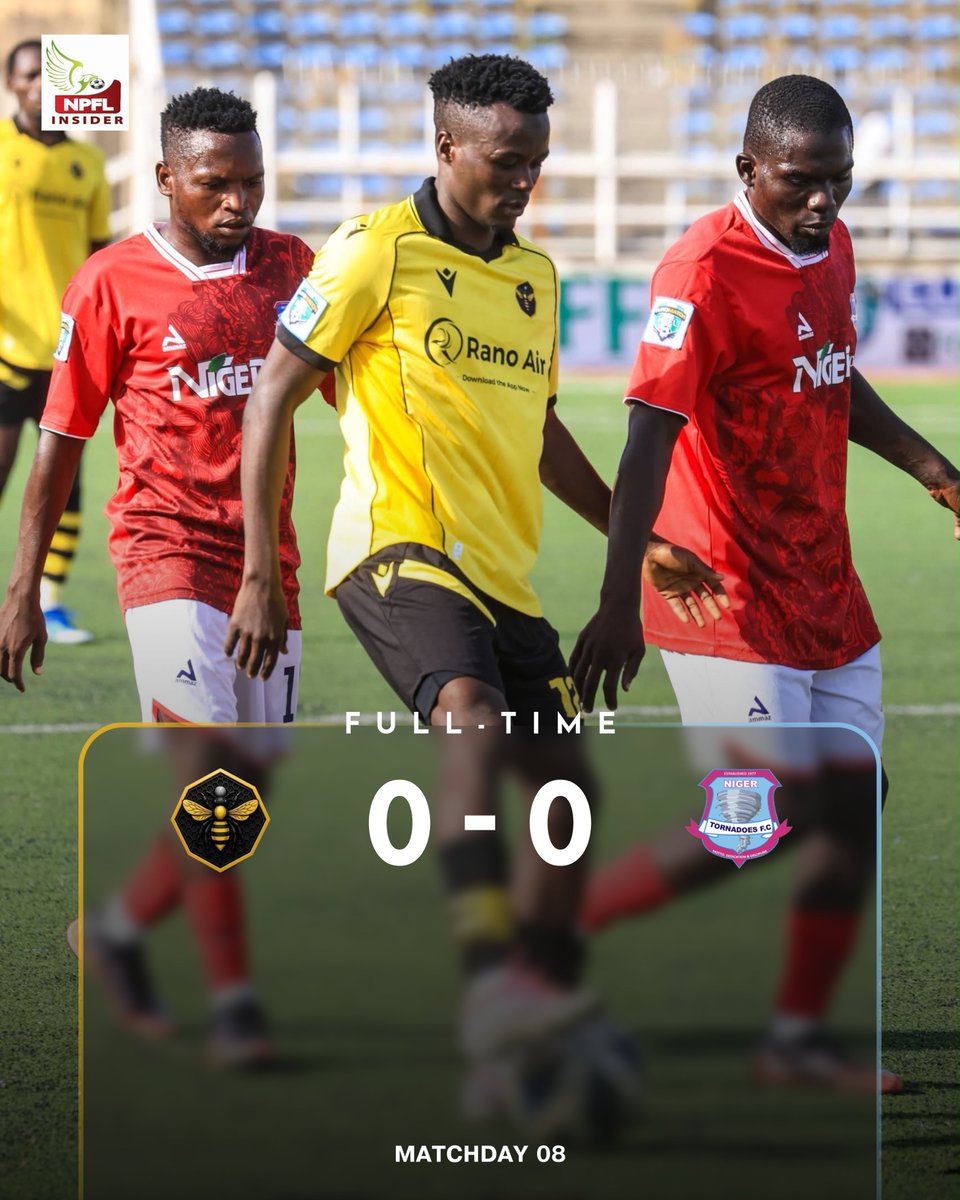 NPFLInsider's tweet photo. 🤝 Hard-fought battle, honours even!
FT | Ranchers Bees 0️⃣ - 0️⃣ Niger Tornadoes
#RNBTOR #NPFL27