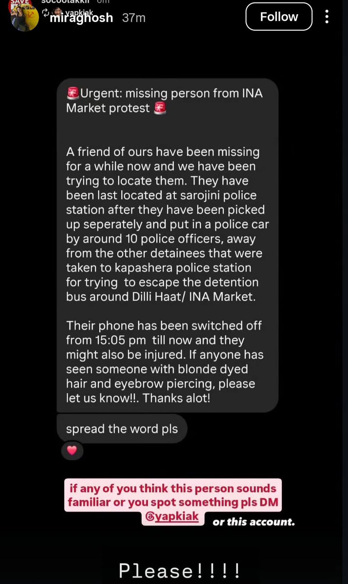 lovesfieldnotes's tweet photo. ‼️Urgent: missing person from INA Market protest ‼️If anyone has seen someone with blonde dyed hair and eyebrow piercing, please DM @/yapkiak or @/miraghosh !! https://t.co/wWPTFHoTkZ