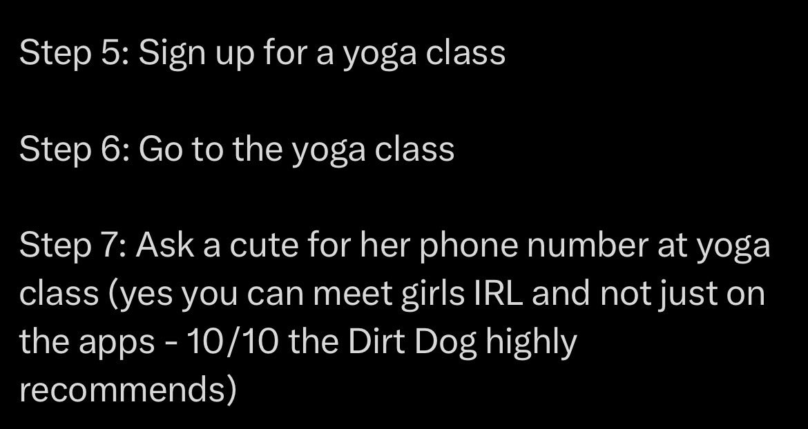 wargwarnm8's tweet photo. @Dirtdog I know a lot of yoga chicks, some who actually teach at studios. This is how you get banned from a yoga studio lmao. Girls generally do not want to be propositioned at yoga studios or the gym at all. 

Also this post is so out of touch it’s hilarious. https://t.co/7C1ev7i2Ht