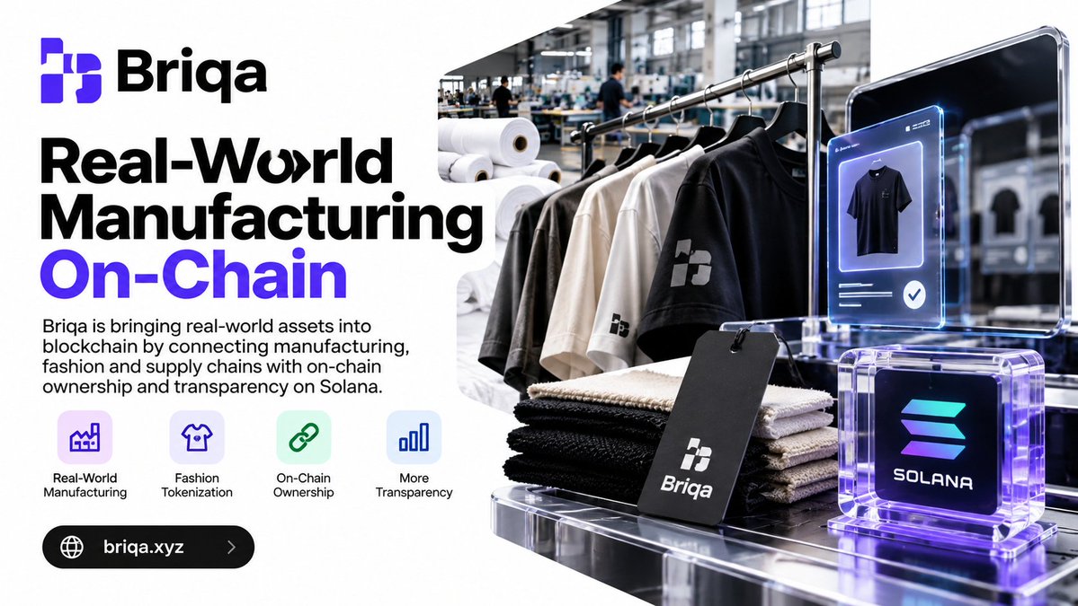 Gheefted_01's tweet photo. everyone is chasing the next meme coin, but what about putting real world production on-chain? 👀

that’s what makes @briqaofficial interesting.

think about the journey of a fashion product: from raw materials to factory production to the finished piece.

@briqaofficial's vision connects physical manufacturing with blockchain technology on @solana, bringing a real world industry into the onchain conversation.

less hype and more real world utility.

Explore 👉: https://t.co/MVndNtlOB9

and stay locked in on this