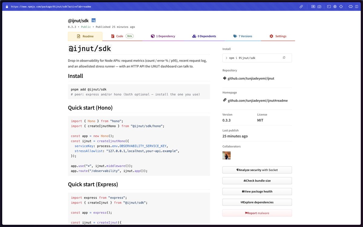 ttunjji's tweet photo. i built a simple observability tool for engineers optimizing APIs. it watches your node api and shows what’s slow (per-route) p95, errors, request history, load tests, plus an ask panel that explains bottlenecks and suggests fixes.#buildinpublic #nodejs #opensource #observability https://t.co/GEum8R9Awj