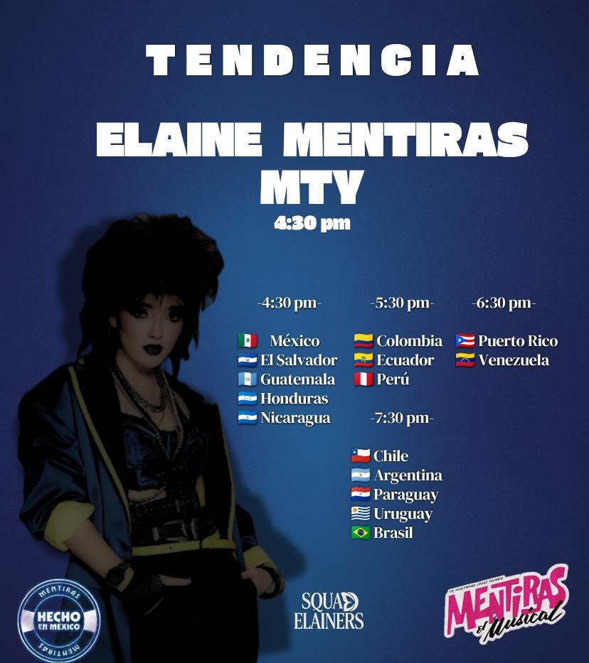 Elainers_Squad's tweet photo. Hoy iniciamos tendencia a las 4:30 pm mx con la frase :
ELAINE MENTIRAS MTY
Yurilaine tiene doble función en Mty 💙 @ElaineHaroMusic
No olvides ver el horario de tu País en el flayer 🫶🏻
#ElaineHaro #Yurilaine #mentiraselmusical https://t.co/2ToJyhPIGU