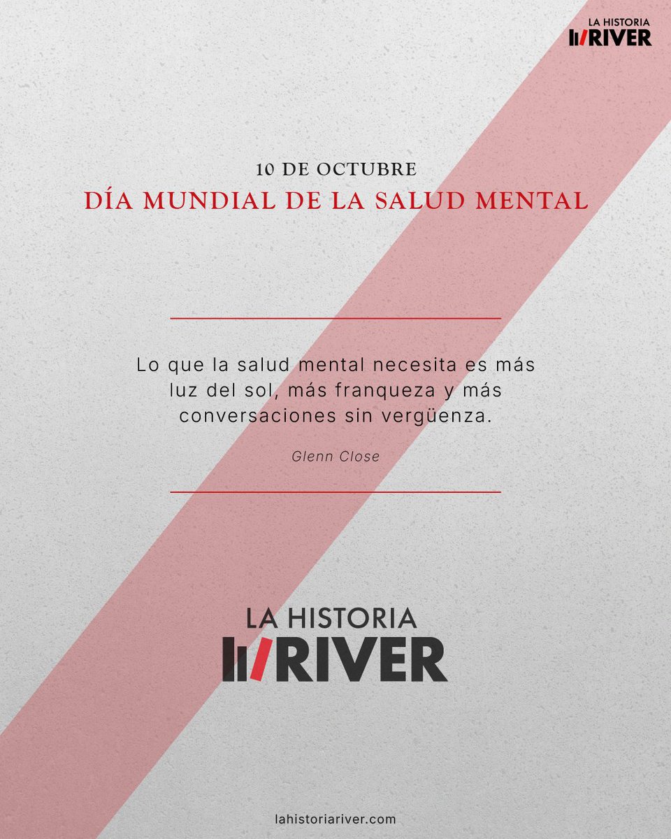 lahistoriariver's tweet photo. 10 de octubre | Día Mundial de la Salud Mental.

Hoy y todos los días del año podemos hablar de cómo estamos, escuchar al otro sin juzgar y pedir ayuda cuando la necesitamos.

Del otro lado de La Historia River hay alguien siempre dispuesto a escucharte cuando lo necesites. Los DM están abiertos para todos.