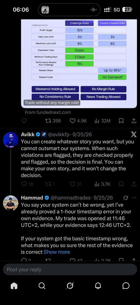 fxnitin031's tweet photo. HAVE A LOOK TRADING COMMUNITY🚨

First a trader got banned from @fundingpips  in the name of reverse trading then he posted it on x and on that post look what  @avikkfp said . 

( You can create whatever story you want, but you cannot outsmart our systems. When such violations are flagged, they are checked properly and flagged, so the decision is final. You can make your own story, and it won't change the decision. ) 

And after a manual review and interview he got unbanned . Wow 😏

I am highliting the @avikkfp statement-

• every case  are checked properly

• U cannot outsmart our system

• create whatever story u want 🤡

Still i am not hating the firm or ceo or manager . I know sometimes error happen
Same thing happening with me . I got falsely banned over cid voilation , I am again asking @Khldfx & @avikkfp  to manually review my accounts my logs  ( in logs there is login session comming from mt5 terminal or browser but strange part i only used mt5 app ) 

Also i stated take my interview take live verifications or any proof ur team want in this case i am ready to provide also the matched cid accounts has 0 trades u can also give an exeception in my case becuase of this . 

I will not stop untill i get justice simple and clear🤞