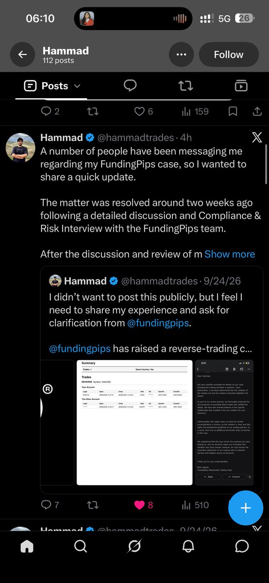 fxnitin031's tweet photo. HAVE A LOOK TRADING COMMUNITY🚨

First a trader got banned from @fundingpips  in the name of reverse trading then he posted it on x and on that post look what  @avikkfp said . 

( You can create whatever story you want, but you cannot outsmart our systems. When such violations are flagged, they are checked properly and flagged, so the decision is final. You can make your own story, and it won't change the decision. ) 

And after a manual review and interview he got unbanned . Wow 😏

I am highliting the @avikkfp statement-

• every case  are checked properly

• U cannot outsmart our system

• create whatever story u want 🤡

Still i am not hating the firm or ceo or manager . I know sometimes error happen
Same thing happening with me . I got falsely banned over cid voilation , I am again asking @Khldfx & @avikkfp  to manually review my accounts my logs  ( in logs there is login session comming from mt5 terminal or browser but strange part i only used mt5 app ) 

Also i stated take my interview take live verifications or any proof ur team want in this case i am ready to provide also the matched cid accounts has 0 trades u can also give an exeception in my case becuase of this . 

I will not stop untill i get justice simple and clear🤞