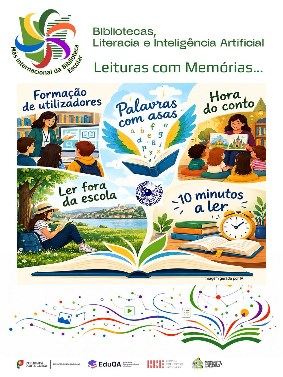 AEG1gondomar's tweet photo. Mês Internacional das Bibliotecas Escolares | 2026 - O mote para este ano já está lançado “Bibliotecas, Literacia e Inteligência Artificial” #BibliotecasAEG1 #AEG1Gondomar #BibliotecasEscolares #MIBE https://t.co/kfnMzqvbmH