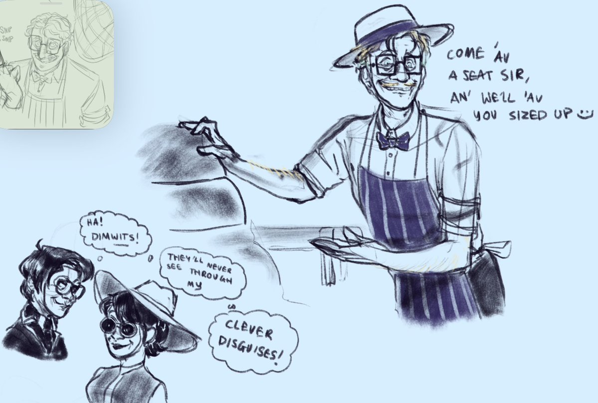 distoontopia's tweet photo. a lot of nonsense featuring my new whf oc - (former) satirical cartoonist for the Hamlyn O’ Courant: Errol Fletcher!
(ft. Mr. Snippy and a few friends’ delightful OCs :>)
#wehappyfew #whf https://t.co/jCEJ8l7SZo