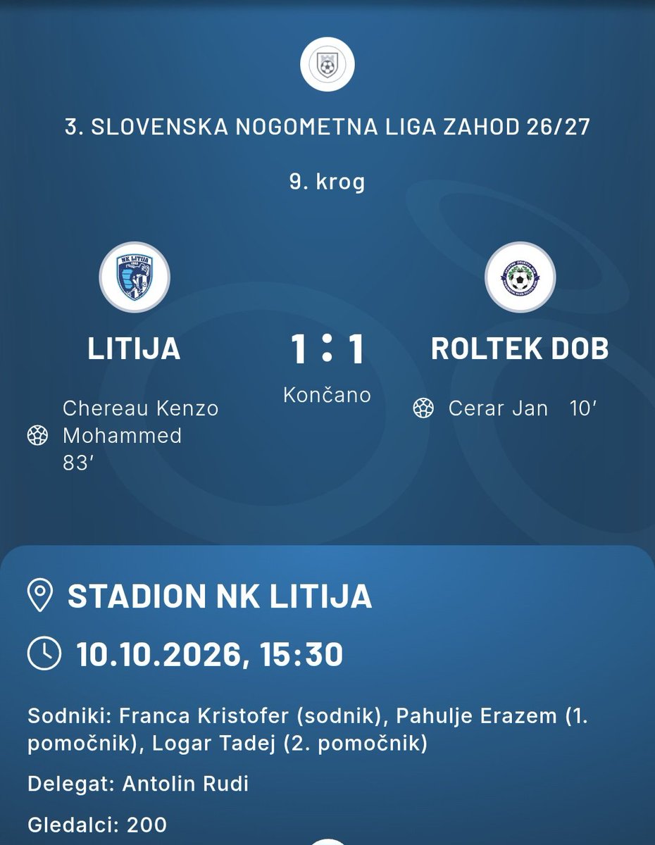 NkRoltekDob's tweet photo. #3SNL-ZAHOD: DOBLJANI V LITIJI DO TOČKE!
Za "Modre" iz Doba v polno zadel Jan Cerar!

Vsi za Šampione iz Doba! https://t.co/8Prh7hMIXI
