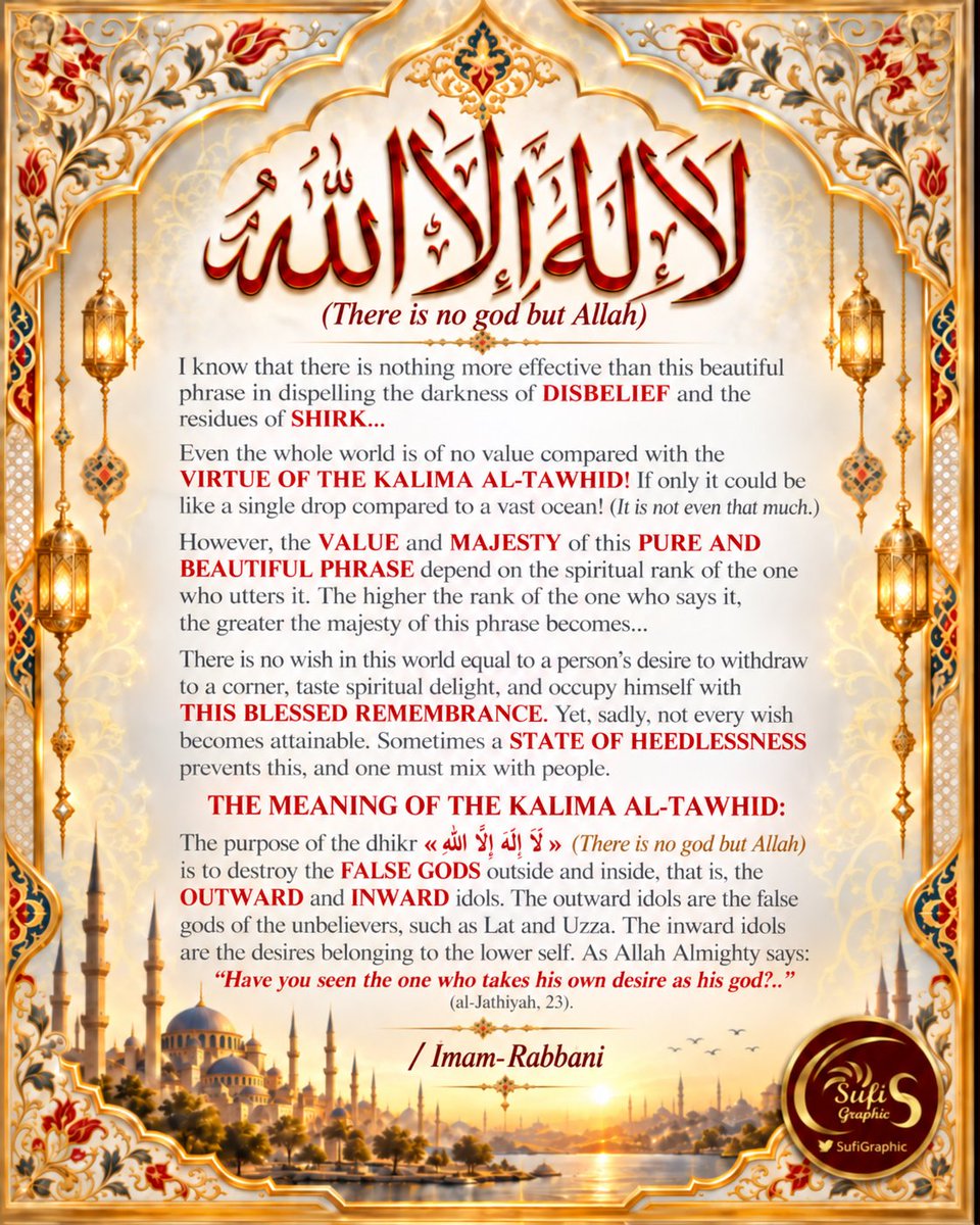 SufiGraphic's tweet photo. #Tawhid #DeclarationOfTawhid #Faith #Allah #Compassion #Mercy #Faith #Islam #Dhikr #ImamRabbani #Blasphemy #polytheism TAWHID https://t.co/xBsYCsr3J6