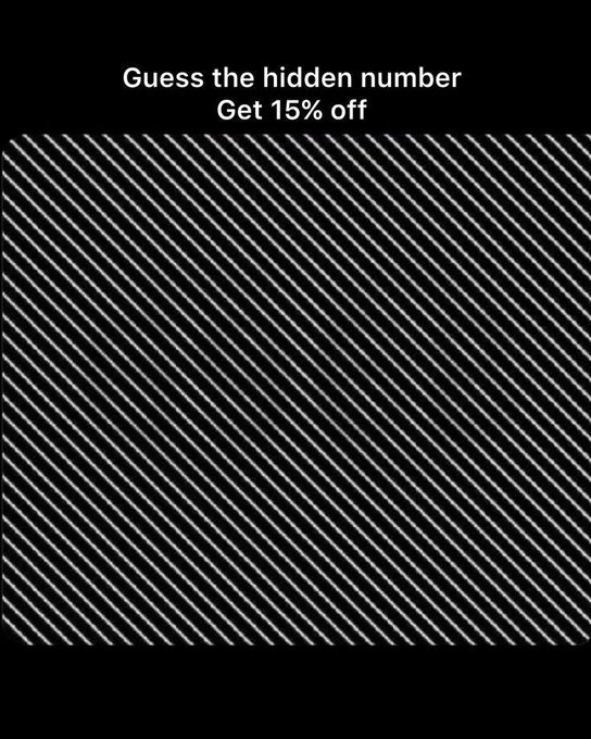 A black image with diagonal stripes and the text "Guess the hidden number / Get 15% off".