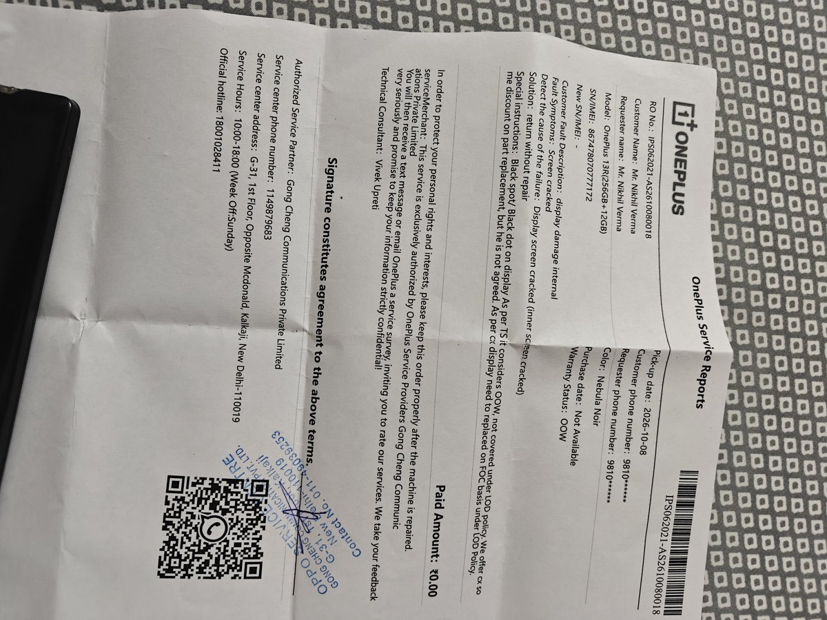 NVerma86's tweet photo. Never had any complaint with OnePlus_IN, but your service standards have really gone down. The recent system upgrade spoilt my phone screen. And when I went to the service centre they blamed me and said I had dropped the phone.
@OnePlus_IN https://t.co/H8DsucN6NC
