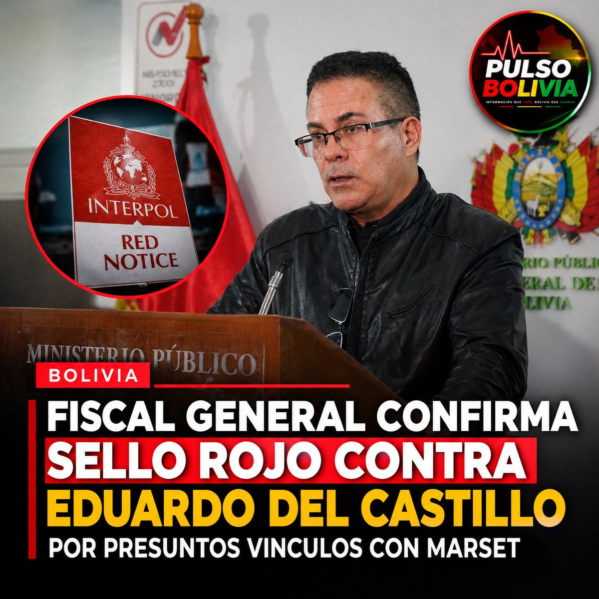 Bo5989717pulso's tweet photo. 🚨⚖️ El fiscal general confirma sello rojo contra Eduardo del Castillo por presuntos vínculos con Sebastián Marset.
🇧🇴 #Bolivia #Justicia #Marset #PulsoBolivia https://t.co/eT8pRoe70w