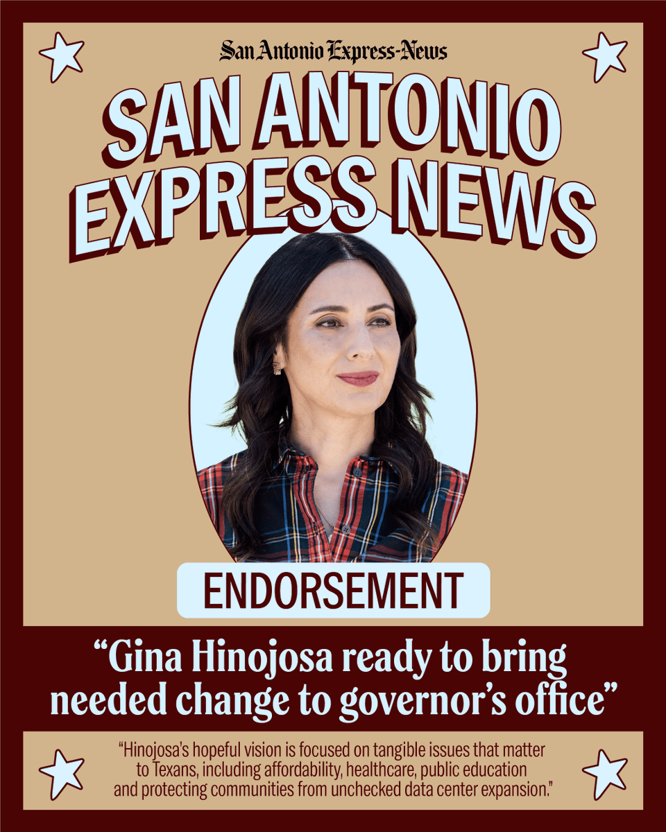 GinaHinojosaTX's tweet photo. Thank you @ExpressNews and @statesman for your endorsements. 

Texans are ready for change, and on November 3, we're going to prove it. https://t.co/SqaFkGg8Qt